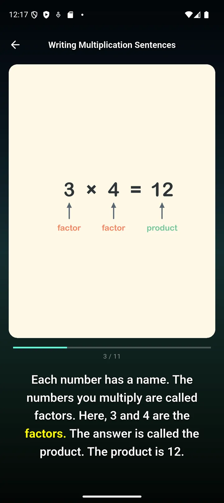 Multiplication explained with factors and product